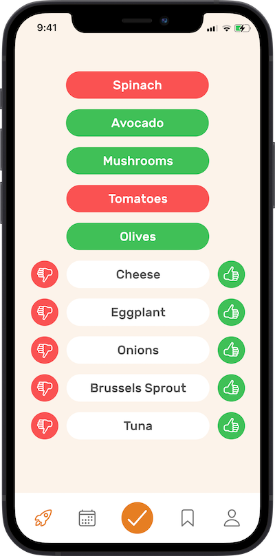 iPhone app
preferences selection screen